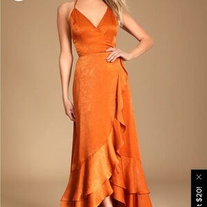 Rust orange lace up high low maxi dress